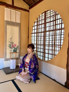「古着のアイテム（着物、パープル系）」を使った、cream1010さん（レディース・149cm）の夏コーディネート