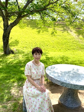 「古着のアイテム（ワンピース、ピンク系）」を使った、cream1010さん（レディース・149cm）の夏コーディネート