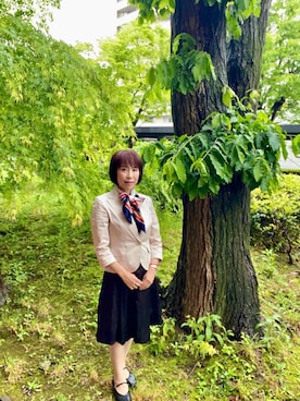 「古着のアイテム（テーラードジャケット、ベージュ系）」を使った、cream1010さん（レディース・149cm）の夏コーディネート