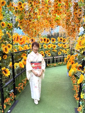 「古着のアイテム（着物、ホワイト系）」を使った、cream1010さん（レディース・149cm）の夏コーディネート