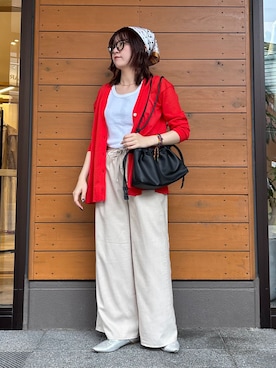 「B.C STOCK（ベーセーストック）の《S/Mサイズ展開》《2点セット》ウォッシャブル / リネンライクセットアップ（その他パンツ、ベージュ系）」を使った、Haruさん（レディース・155cm）の春コーディネート