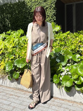 「B.C STOCK（ベーセーストック）のスカーフ（ストール/ショール、ブルー系）」を使った、Haruさん（レディース・155cm）の春コーディネート