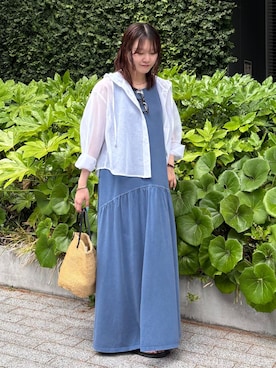 「B.C STOCK（ベーセーストック）の手洗い可 / フードシアーブルゾン（ブルゾン、ホワイト系）」を使った、Haruさん（レディース・155cm）の夏コーディネート