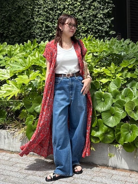 「B.C STOCK（ベーセーストック）の《追加10》ウォッシャブル / DU JOUR / デュ ジュール BARREL BAGGY JEAN（その他パンツ、ブルー系）」を使った、Haruさん（レディース・155cm）の春コーディネート