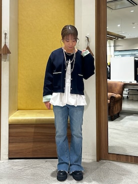 「CIAOPANIC TYPY（チャオパニックティピー）の【レイヤードにおすすめ】裾バルーンランダムリブトップス（Tシャツ/カットソー、ホワイト系）」を使った、HONOさん（レディース・156cm）の冬コーディネート
