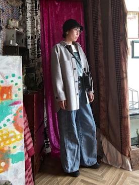 「GU（ジーユー）のアイテム（デニムパンツ、ブルー系）」を使った、くらのすけさん（レディース・158cm）の春コーディネート