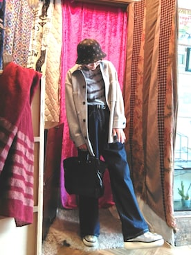 「Doux archives（ドゥアルシーヴ）のジャージメルトンシャツジャケット（その他アウター、グレー系）」を使った、くらのすけさん（レディース・158cm）の春コーディネート