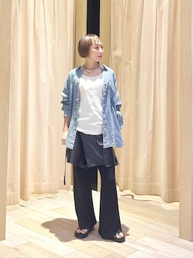 「LEPSIM（レプシィム）のメタルストラップサンダル　638841（サンダル、ブラック系）」を使った、takihazuさん（レディース・148cm）の夏コーディネート