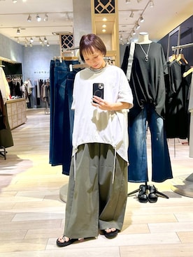 「LEPSIM（レプシィム）の異素材ドロストチュニックSS　1054480（Tシャツ/カットソー、グレー系）」を使った、takihazuさん（レディース・148cm）の夏コーディネート