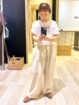 「LEPSIM（レプシィム）のカラーロゴTEE　1049028（Tシャツ/カットソー、ホワイト系）」を使った、takihazuさん（レディース・148cm）の夏コーディネート