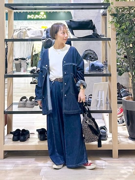 「LEPSIM（レプシィム）のノーカラーデニムシャツ　629900（シャツ/ブラウス、ブルー系）」を使った、takihazuさん（レディース・148cm）の夏コーディネート