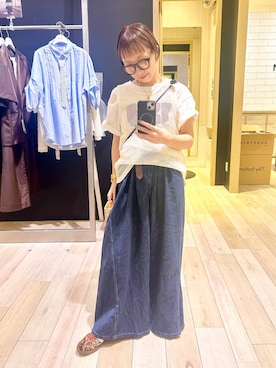 「LEPSIM（レプシィム）のカラーロゴTEE　1049028（Tシャツ/カットソー、ホワイト系）」を使った、takihazuさん（レディース・148cm）の夏コーディネート