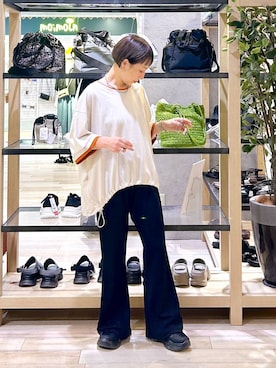 「LEPSIM（レプシィム）の《レプクル》配色プルオーバーSS　1046937（Tシャツ/カットソー、ベージュ系）」を使った、takihazuさん（レディース・148cm）の夏コーディネート