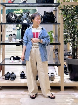 「LEPSIM（レプシィム）のカラーロゴTEE　1049028（Tシャツ/カットソー、ホワイト系）」を使った、takihazuさん（レディース・148cm）の夏コーディネート