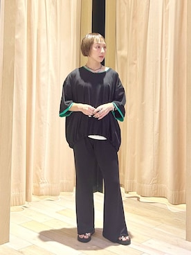「LEPSIM（レプシィム）の《レプクル》配色プルオーバーSS　1046937（Tシャツ/カットソー、ブラック系）」を使った、takihazuさん（レディース・148cm）の夏コーディネート