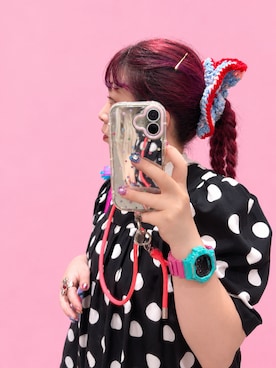 「Handmade（ハンドメイド）のアイテム（シュシュ、ブルー系）」を使った、まりっぺさん（レディース・152cm）の秋コーディネート