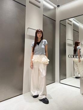 「CODE A（コードエー）の【Re】design cut tank（タンクトップ、ブラック系）」を使った、kanami927さん（レディース・161cm）の春コーディネート