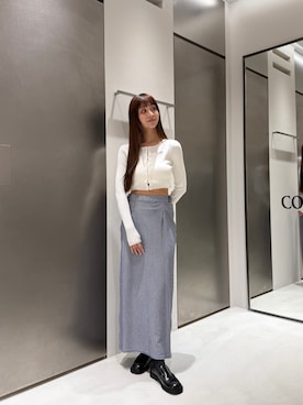 「CODE A（コードエー）の【Re】stretch hook cardigan（カーディガン/ボレロ、ホワイト系）」を使った、kanami927さん（レディース・161cm）の春コーディネート