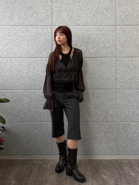 「CODE A（コードエー）のoff－shoulder blouse（シャツ/ブラウス、グレー系）」を使った、kanami927さん（レディース・161cm）の春コーディネート