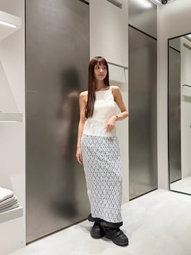 「CODE A（コードエー）のstretch lace cami dress（ワンピース、ホワイト系）」を使った、kanami927さん（レディース・161cm）の春コーディネート