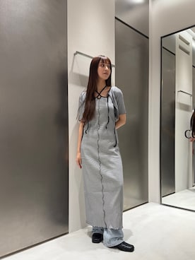 「CODE A（コードエー）のchic border jersey dress（ワンピース、ホワイト系）」を使った、kanami927さん（レディース・161cm）の春コーディネート