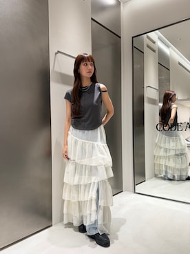 「CODE A（コードエー）のcompact edge tee（Tシャツ/カットソー、グレー系）」を使った、kanami927さん（レディース・161cm）の春コーディネート