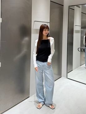 「CODE A（コードエー）の【Re】stretch hook cardigan（カーディガン/ボレロ、ホワイト系）」を使った、kanami927さん（レディース・161cm）の春コーディネート