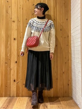 「SHOO・LA・RUE（シューラルー）の【セレモニーからデイリーまで】女性らしさあふれる チュールスカート（スカート、ブラック系）」を使った、m.さん（レディース・161cm）の冬コーディネート