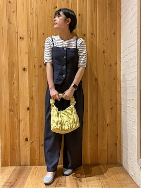 「DRESKIP（ドレスキップ）の【セットアップ可】コーデが華やぐ 大人の麻調キャミビスチェ（ベスト、ブルー系）」を使った、m.さん（レディース・161cm）の春コーディネート