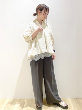 「OPAQUE.CLIP（オペークドットクリップ）のクロスベルトデザインサンダル（サンダル）」を使った、いなさん（レディース・163cm）の春コーディネート