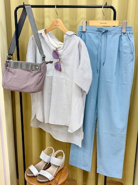 「SHOO・LA・RUE（シューラルー）の【2点セット/S-LL/洗濯機可】時短でコーデ決まる スラブスキッパーシャツ＋タンクトップ（その他トップス、ホワイト系）」を使った、くりまろんさん（レディース・165cm）の夏コーディネート