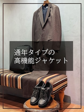 「TAKEO KIKUCHI（タケオキクチ）の【None Of Stress】アクティブジャージ 千鳥 ジャケット（テーラードジャケット、ブラウン系）」を使った、yasuさん（メンズ・176cm）の秋コーディネート