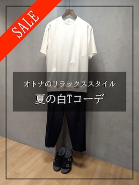 「TAKEO KIKUCHI（タケオキクチ）の【抗菌防臭／5サイズ展開】ハイゲージポンチ Tシャツ（Tシャツ/カットソー、ホワイト系）」を使った、yasuさん（メンズ・176cm）の夏コーディネート