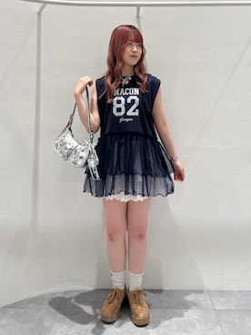 「w closet（ダブルクローゼット）のアイテム（その他パンツ）」を使った、mahoさん（レディース・162cm）の夏コーディネート