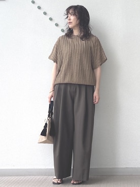 「DRESSTERIOR（ドレステリア）の【体型カバー/日除け】ドルマンスリーブ シアーメッシュプルオーバー（Tシャツ/カットソー、グリーン系）」を使った、kawamuraさん（レディース・154cm）の夏コーディネート