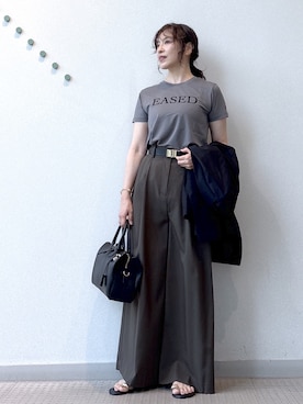 「DRESSTERIOR（ドレステリア）の【立体ロゴ】フロッキーロゴプリントTシャツ（Tシャツ/カットソー、グレー系）」を使った、kawamuraさん（レディース・154cm）の夏コーディネート