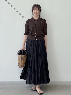 「DRESSTERIOR（ドレステリア）の【再入荷】コットンボイルティアードスカート（スカート、ブラック系）」を使った、kawamuraさん（レディース・154cm）の夏コーディネート