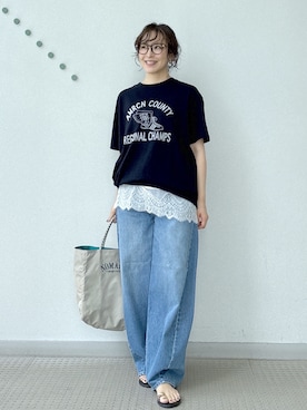 「DRESSTERIOR（ドレステリア）のレースドッキングキャミソール（タンクトップ、ホワイト系）」を使った、kawamuraさん（レディース・154cm）の夏コーディネート