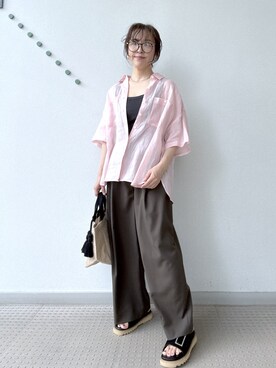 「DRESSTERIOR（ドレステリア）のピュアラミー シャツ（シャツ/ブラウス、ピンク系）」を使った、kawamuraさん（レディース・154cm）の夏コーディネート