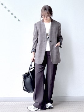 「DRESSTERIOR（ドレステリア）のダブルクロスストレッチフレアパンツ（その他パンツ、ブラウン系）」を使った、kawamuraさん（レディース・154cm）の秋コーディネート