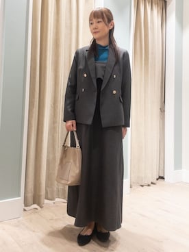 「grove（グローブ）の【カセット服】ダブルブレストテーラードジャケット（テーラードジャケット、ブラウン系）」を使った、おみつさん（レディース・160cm）の秋コーディネート