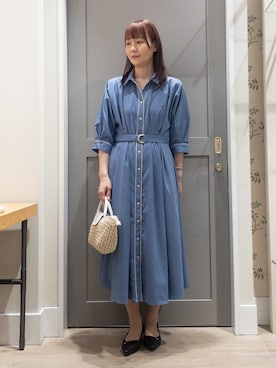 「grove（グローブ）の【貴島明日香さん着用・美シルエット】ウエストタック配色ワンピース（ワンピース、ブルー系）」を使った、おみつさん（レディース・160cm）の春コーディネート