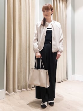 「grove（グローブ）の軽やかに羽織る　リネンライクノーカラーブルゾン（ブルゾン、ベージュ系）」を使った、おみつさん（レディース・160cm）の春コーディネート