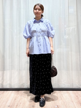「柄スカート」｜かなさん（レディース・160cm）の夏コーディネート