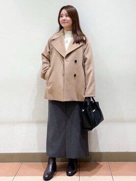 「アイテム（ピーコート、ベージュ系）」を使った、かなさん（レディース・159cm）の冬コーディネート