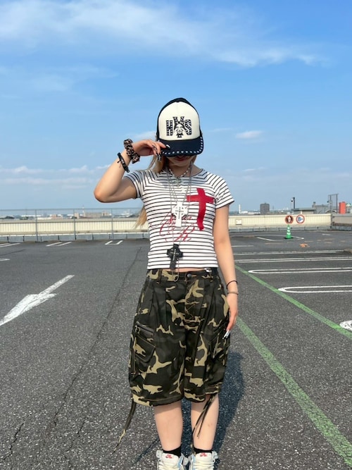 tシャツ A'GEM/9 × .kom 「NIIER NOR/ニーアノア」PAINT CROSS BUTTON DOWN TEE/ ペイントクロスボタ A'GEM/9 × .kom 『NIIER NOR/ニーアノア』PAINT CROSS BUTTON