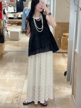 「LOWRYS FARM（ローリーズファーム）のパールタレンネックレス　249411（ネックレス）」を使った、ゆーかっちさん（レディース・172cm）の夏コーディネート