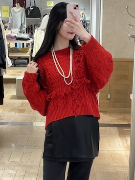 「LOWRYS FARM（ローリーズファーム）のパールタレンネックレス　249411（ネックレス）」を使った、ゆーかっちさん（レディース・172cm）の秋コーディネート