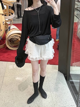 「LOWRYS FARM（ローリーズファーム）のＵＳＥＦＵＬシアープルオーバー　580950（Tシャツ/カットソー、ブラック系）」を使った、ゆーかっちさん（レディース・172cm）の夏コーディネート