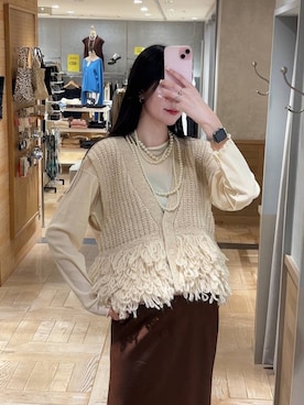 「LOWRYS FARM（ローリーズファーム）のパールタレンネックレス　249411（ネックレス）」を使った、ゆーかっちさん（レディース・172cm）の秋コーディネート